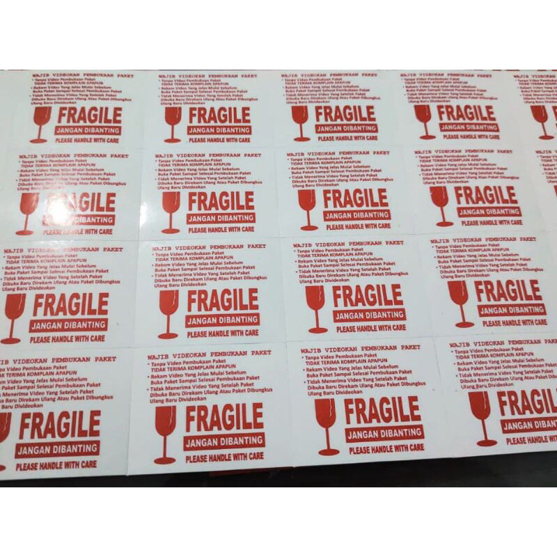 STIKER ONLINE SHOP PAKET FRAGILE UNBOXING  uk 5 x 4 cm isi 100 pcs