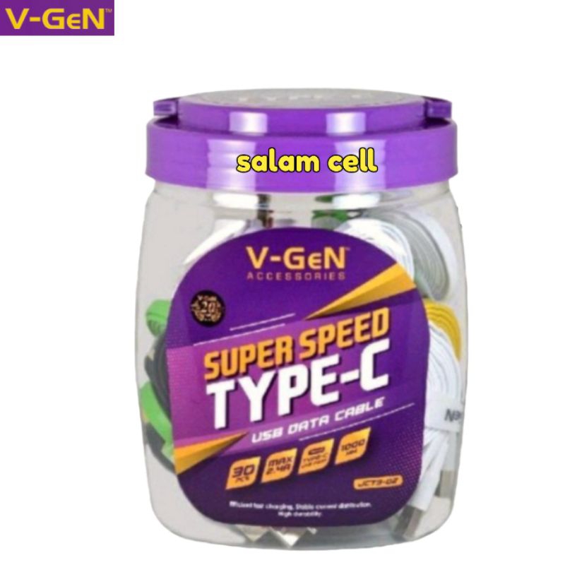Kabel Data Type-C V-Gen JCT3-02 Fast Charging 1 toples isi 30pcs Original Vgen JCT302 Garansi Resmi