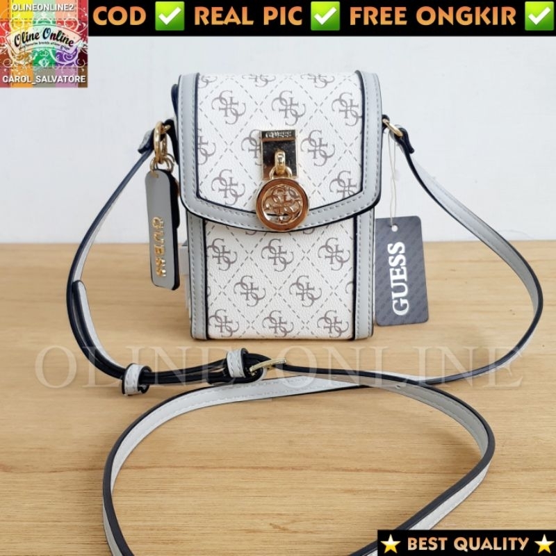 (WODB) tas jensen hp phone holder free box selempang ada tali panjang beige pink, white,brown logo batik ciayumajalengka cirebon indramayu majalangka readystock instan sindanglaut brebes ciledug gs tanjung gb tegal