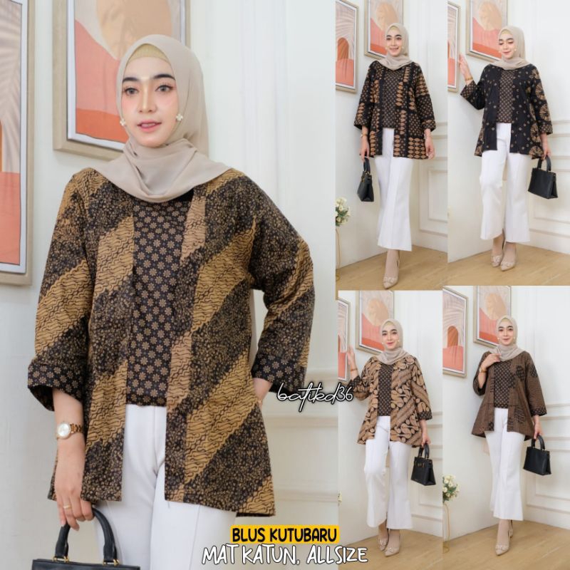 Blus Kutu baru Edlin Atasan Batik Kerja Kasual Modern Cantik kondangan