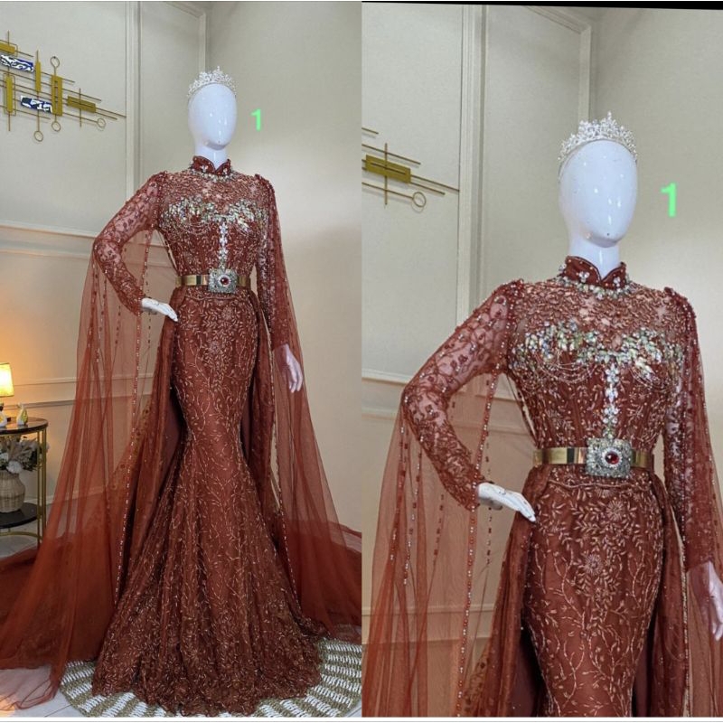 GAUN PENGANTIN MEWAH MODERN //GAUN SLIM DUYUNG BEREKOR FULL PAYET//KEBAYA//BAJU