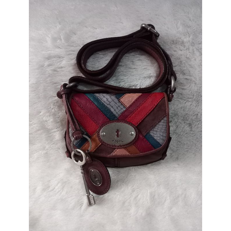 tas fossil maddox patchwork mini flap espresso preloved