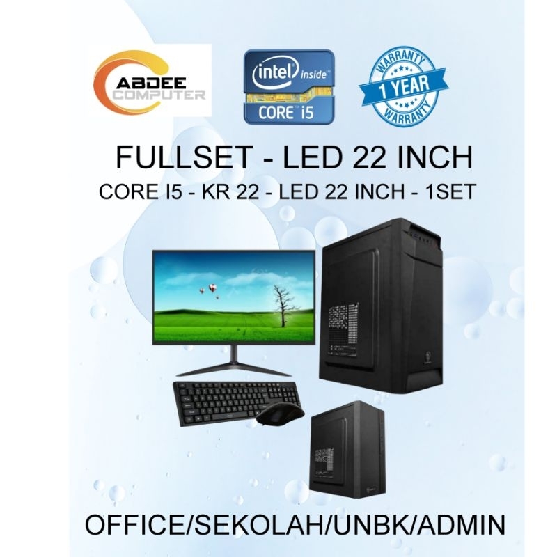 CPU Rakitan Pc Core I5 Ram 8 GB Hdd 500 Gb Led 22 in Fullset