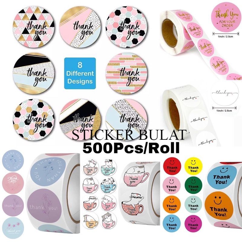 

KIANDAA 500pcs Stiker Thank you 1 roll thankyou sticker label bulat packing packaging terima kasih small bisnis