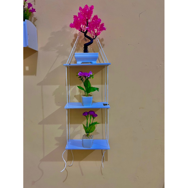 PROMO RAK DINDING GANTUNG + 3 BUNGA ARTIFICIAL