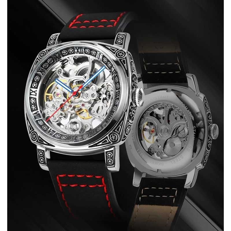 Jam Tangan Mechanical Pria Automatic Movement - 9271 Black with white stitch