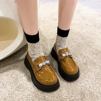 Sepatu Kerja Perempuan Kasual Glossy Loafers Wanita Blink Chain Import Docmart Woman Korean Style SK-055