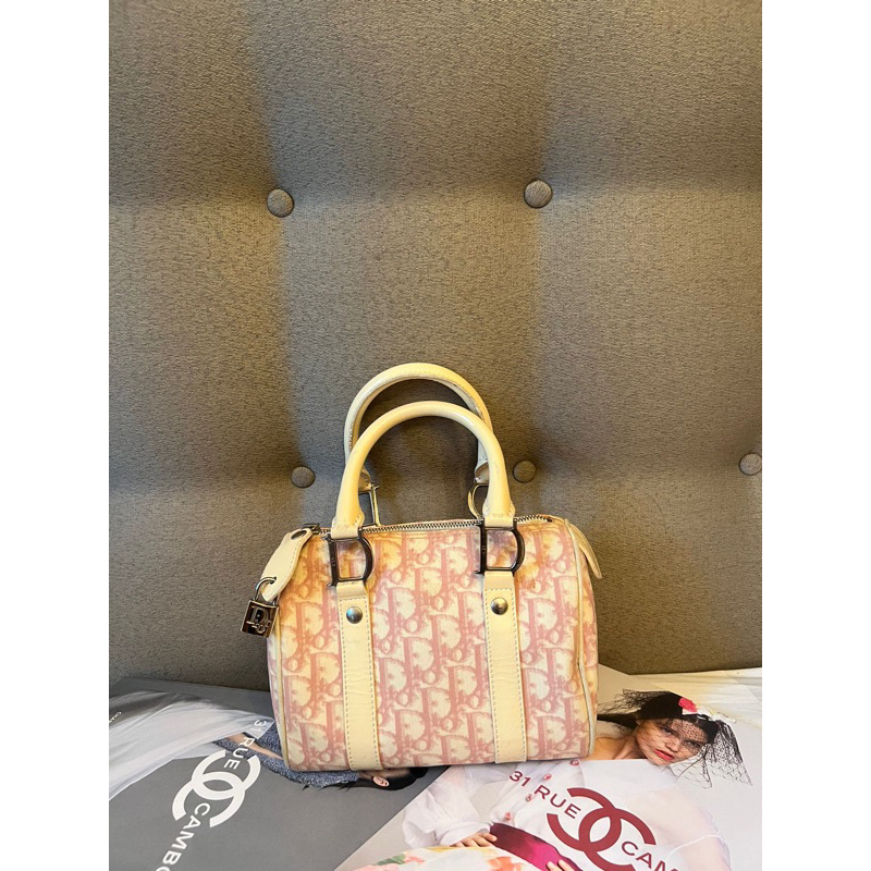 dior vintage pink monogram logo speedy boston bag
