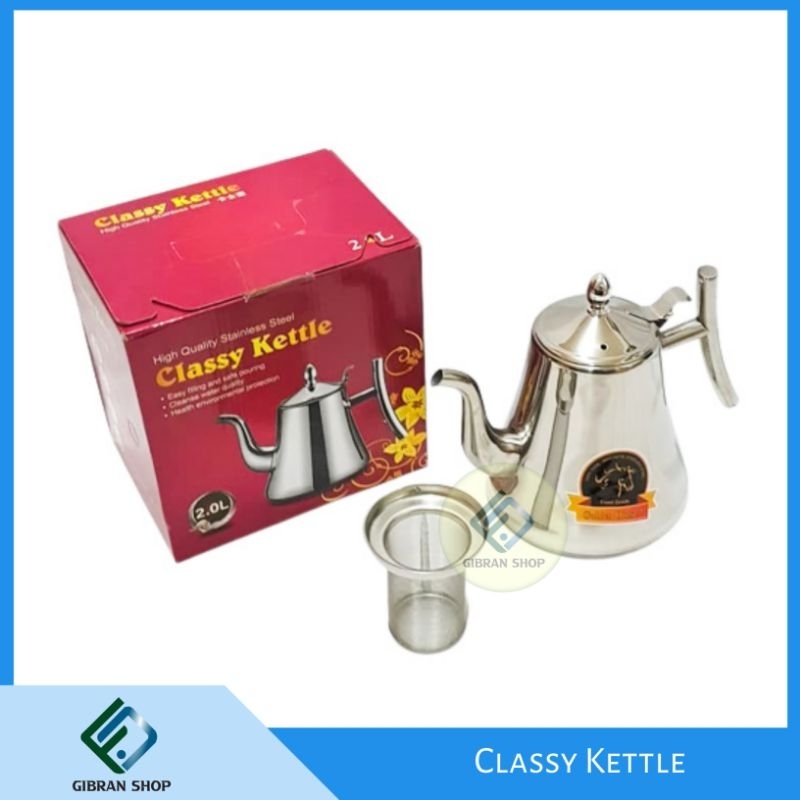 Teko Antik Stainless Steel Teko kopi dan teh + Saringan Jadul Classy Kettle 2L GOLDEN HORSE