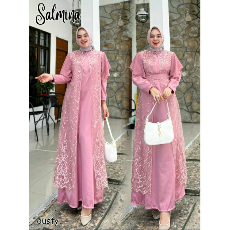 Salmina Set, BAJU LEBARAN WANITA CANTIK MODIS FIT XXL LD 114 ZIPPER BUSUI TERMURAH TERLARIS OOTD