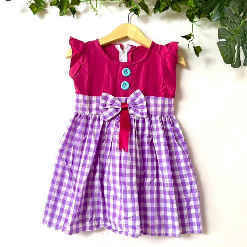 Dress anak cewek perempuan 1 2 tahun ( dress kotak ani pita)