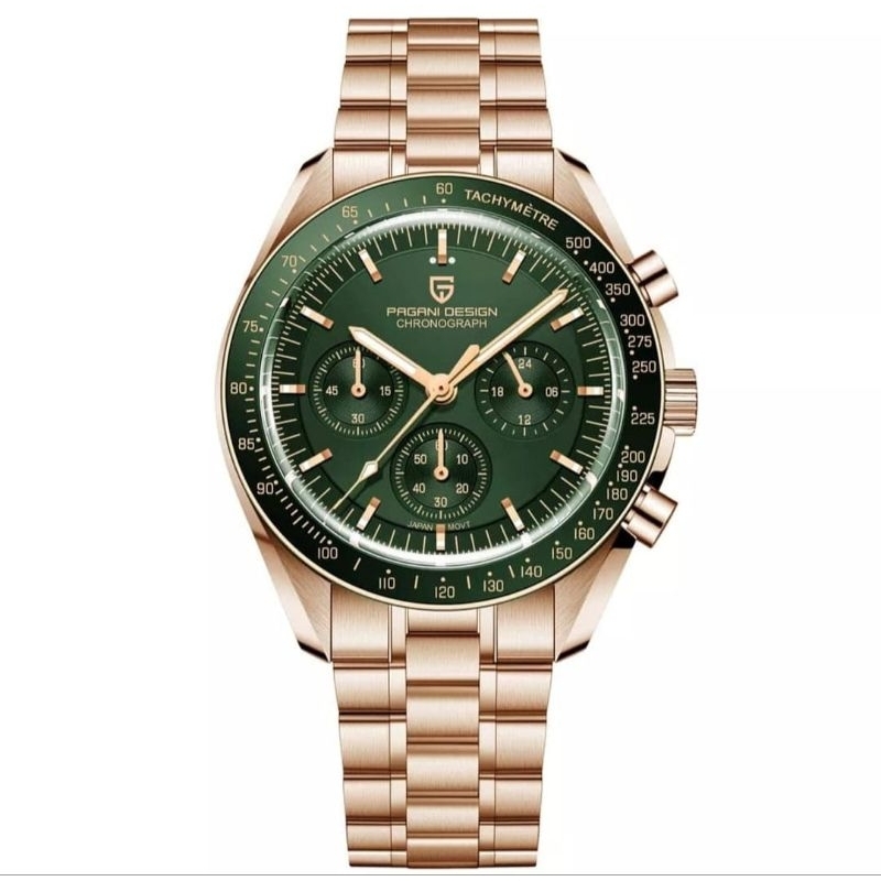 JAM TANGAN PAGANI DESIGN PD-1701 Speedmaster (Gold Green)