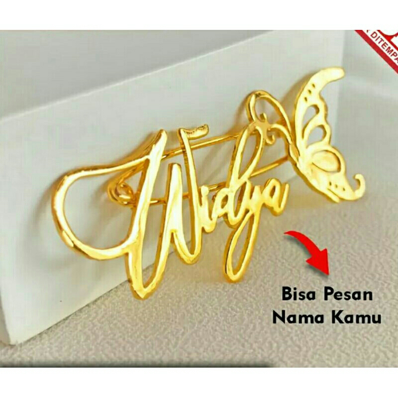 Bros nama / peniti hijab / pin / aksesoris hijab /bros kerudung lapis emas
