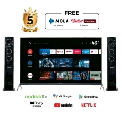 Ledt digital Smart tv Android Polytron 43" Cinema tower 43 inch Digital TV PLD43TAG5959 utk kota Cir