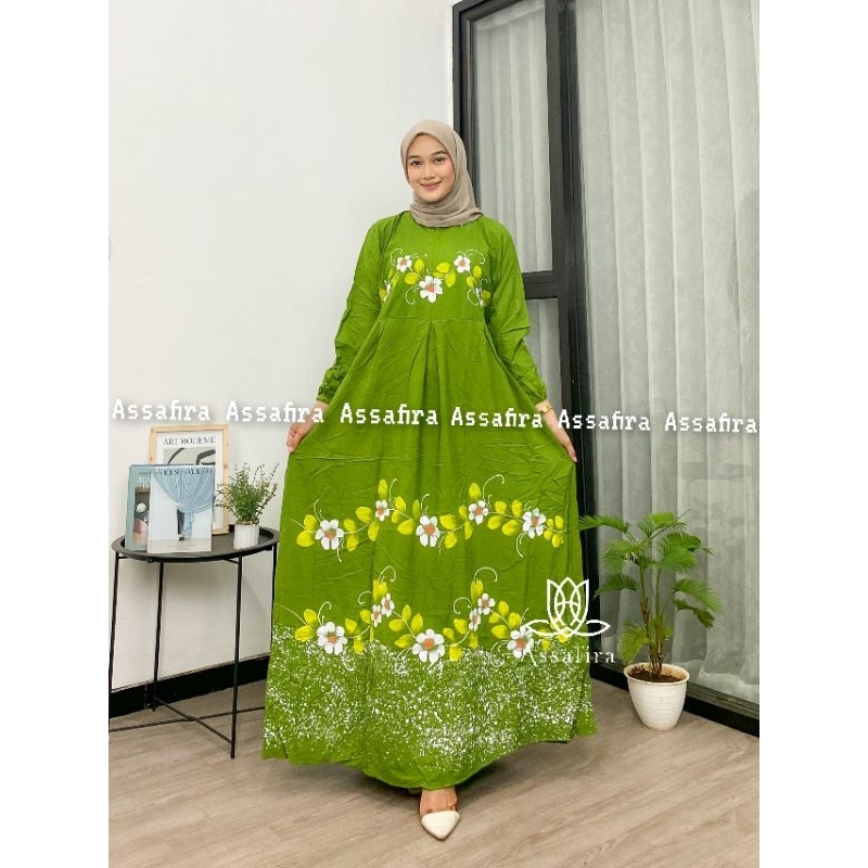 Gamis twill lukis ori rayon candimekar terbaru motif bunga bunga ready stok