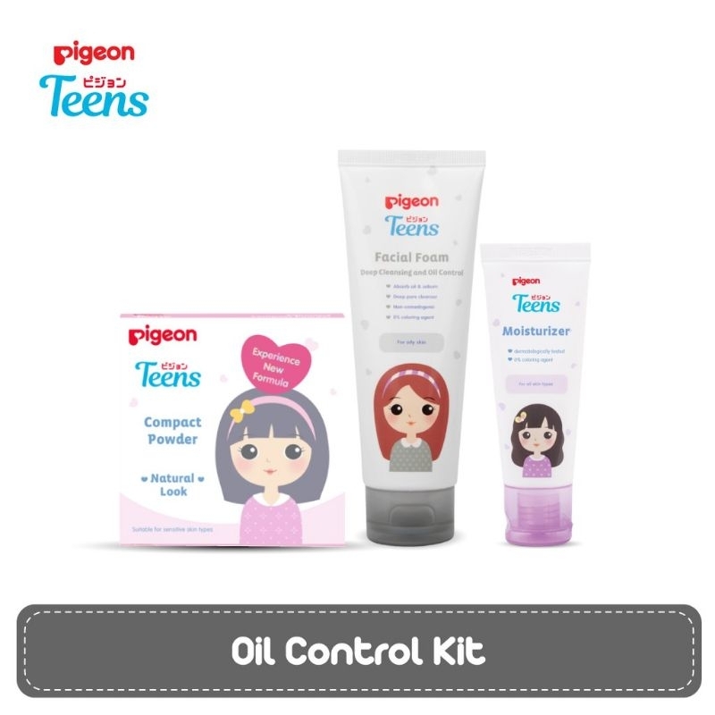 PIGEON TEENS Paket Oil Control 3pcs ( Oil Control 40mL + Moist 20mL + Bedak Refill 14g )