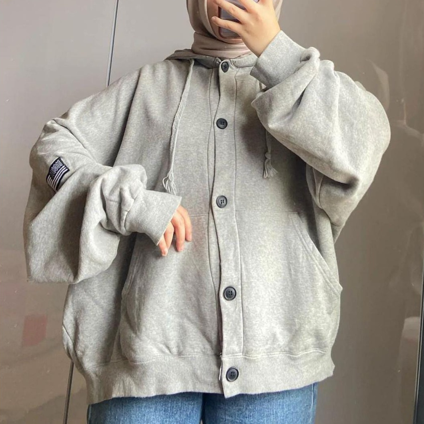 FLAG MONOCHROME LOGO HODIE KANCING OVERSIZE OUTER SWEATER TOPI (PH)