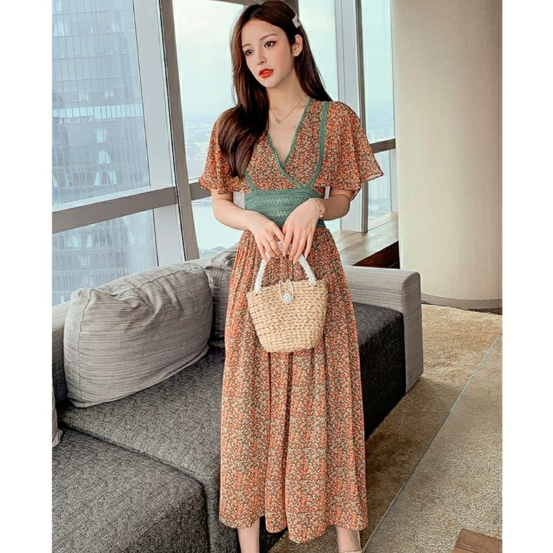 MDLV ~ 12610# Calandra Kimono Sleeve Wrap Dress Maxi Import