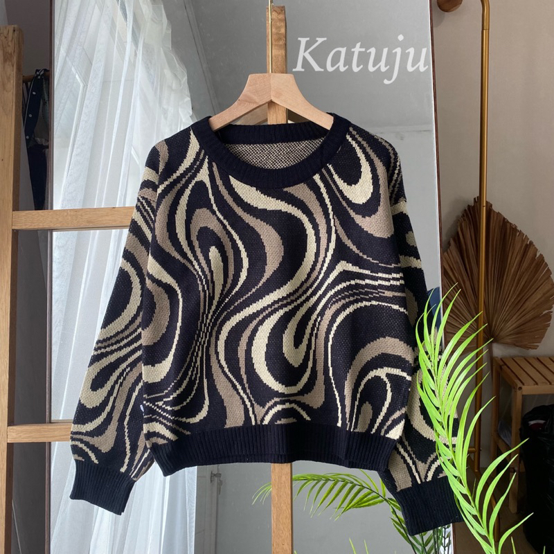 SWEATER RAJUT CROP MOTIF AURORA
