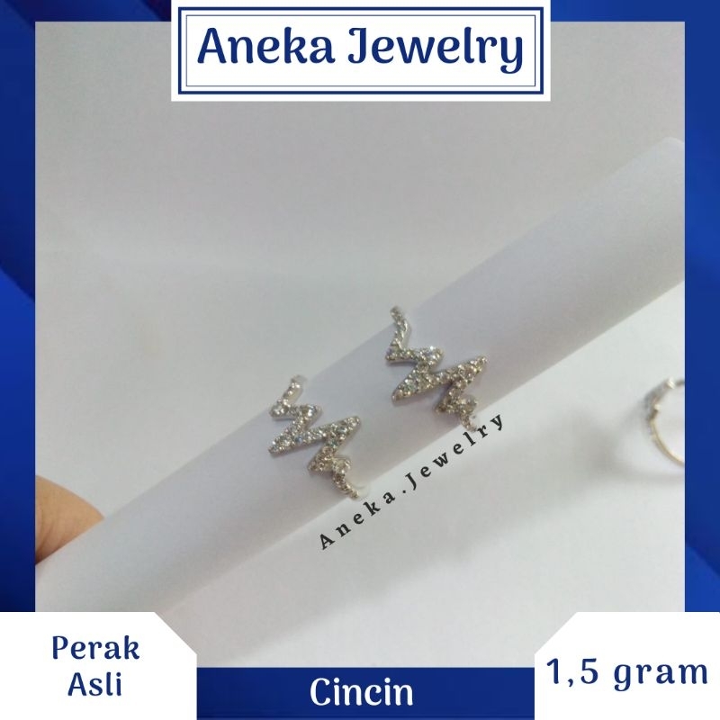 Cincin Heartbeat Cor Mata Full, Sepuh Emas Putih, Perak 925