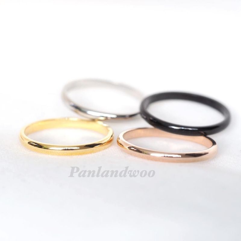 Cincin Pasangan Titanium Warna Gold / Rose Gold / Hitam / Silver 1Mm // Cincin Pasangan Titanium Tipis Model Korea