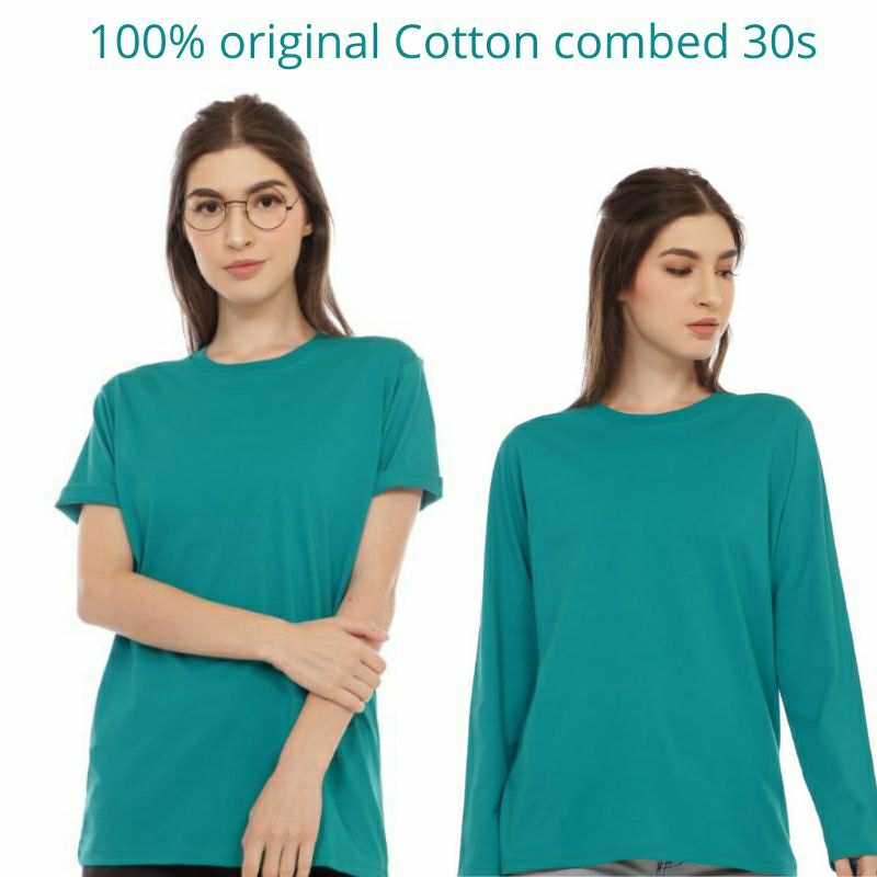 Kaos Wanita Polos Cotton Combed30s Lengan Pendek Hijau tosca ,Lengan Panjang Cewe ,Kaos Polos Cewek,