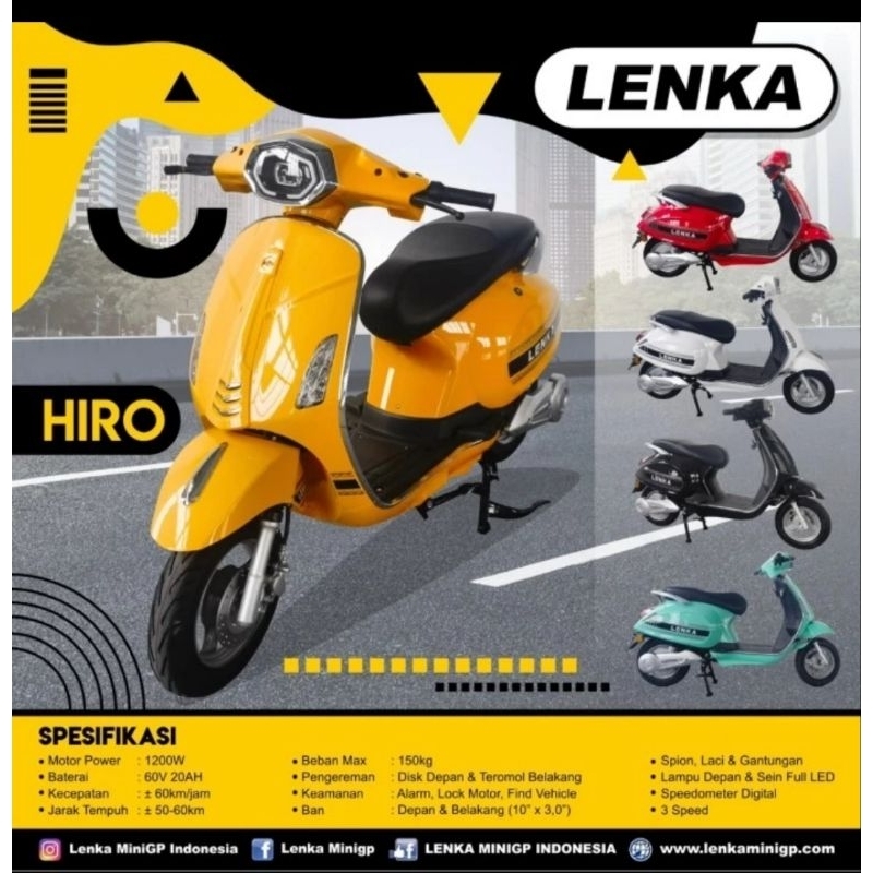 Sepeda Motor Listrik Vespa Lenka Hiro T3 T5 Baterai Aki 60V 20AH 1200W