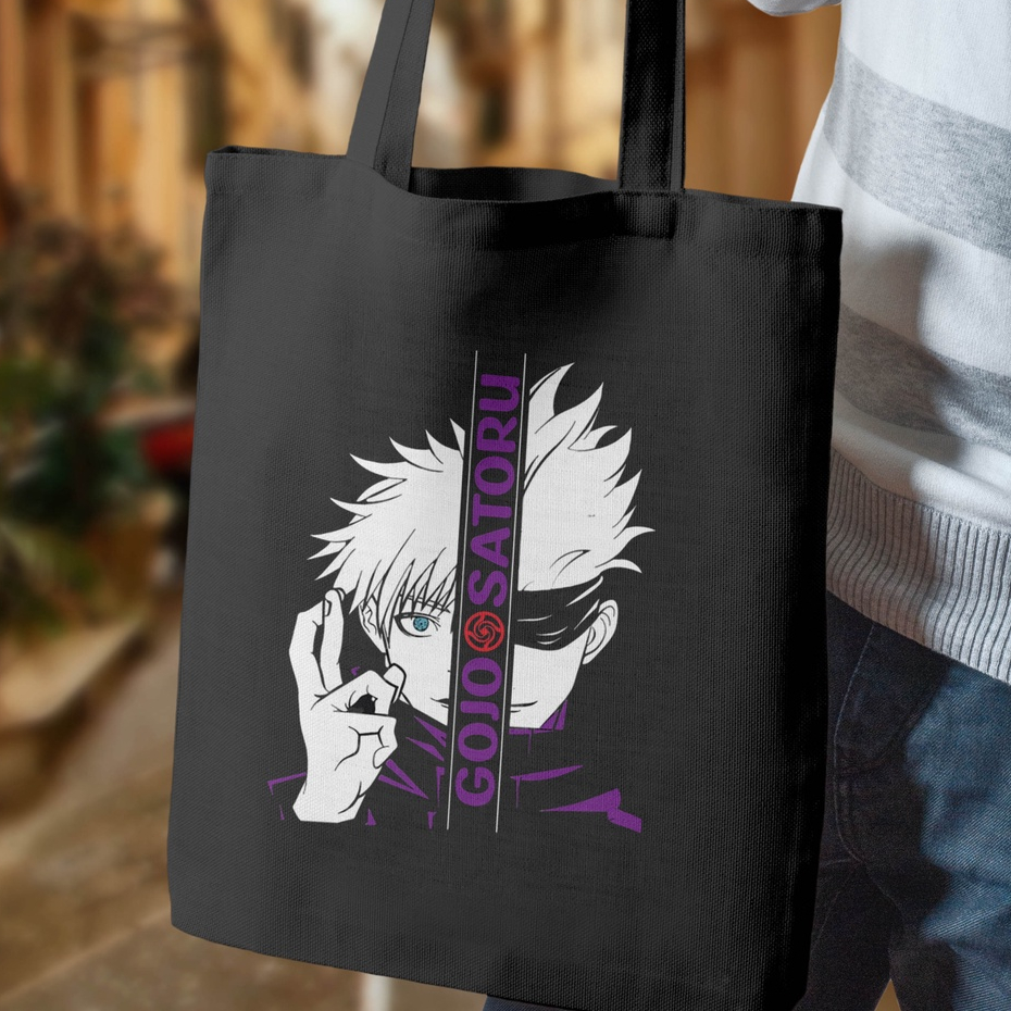 Tote bag Anime Jujutsu kaisen Gojo Satoru Hitam Tote bag premium Totebag seleting totebag Termurah Bahan Blacu