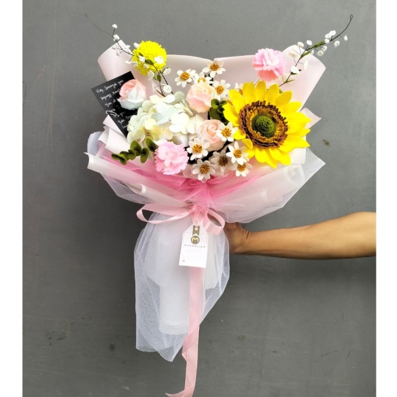 Buket bunga flanel - Pink bouquet - Hadiah anniversary - Bucket lamaran engagement - Graduation gift
