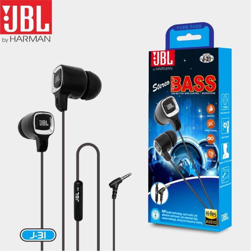 HEADSET JBL J31 STEREO BASS PREMIUM IMPORT HF / EARPHONE JBL J-31 XTRA BASS