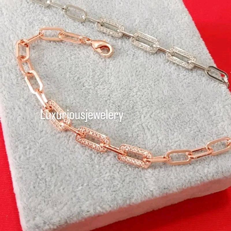 Gelang tangan premium rantai paperclip permata