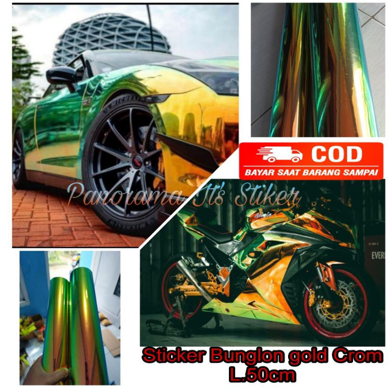 STICKER SKOTLET MOTOR MIRROR CROM GOLD/STICKER BUNGLON HIJAU MIRROR GOLD CROM METALIK PREMIUM