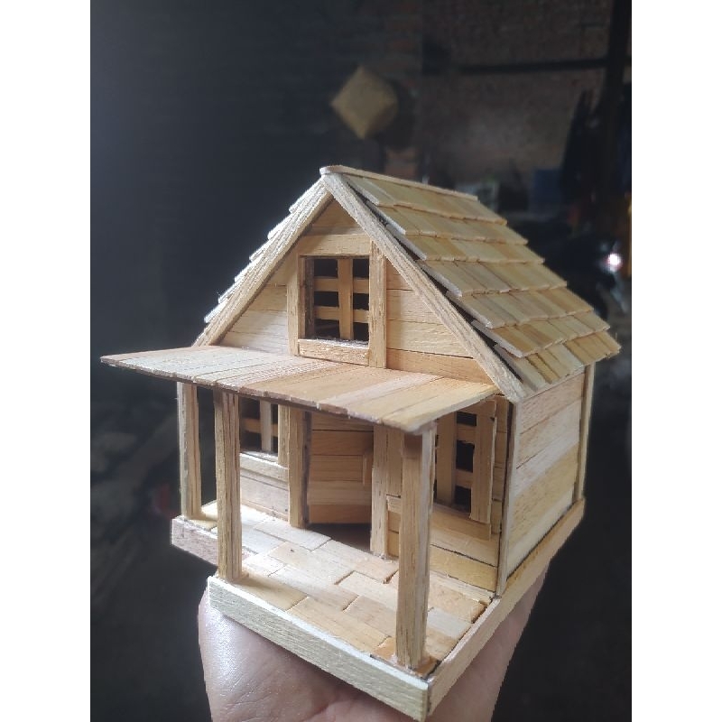 Kerajinan Stick Es Krim, miniatur rumah stick es krim, prakarya anak sekolah, miniatur Stick es krim