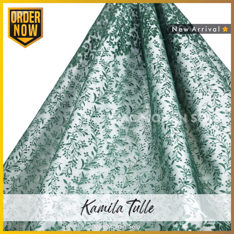 [NEWEST ARRIVAL] KAMILA TULLE WITH PEARLS AND GLITTER NEW DESIGN TILE PREMIUM BORDER BORDIR DENGAN MUTIARAN TERBARU DAN TERMURAH UNTUK BRIDESMAID AMONG TAMU KEBAYA DRESS SERAGAMAN PER 0.5M BY MACMOHAN