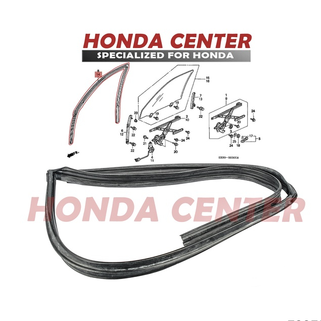 Asli Original Honda,Karet Runchannel Chanel Karet Bulu Kaca Rel Naik Turun Kaca Pintu Depan Kiri  Mo