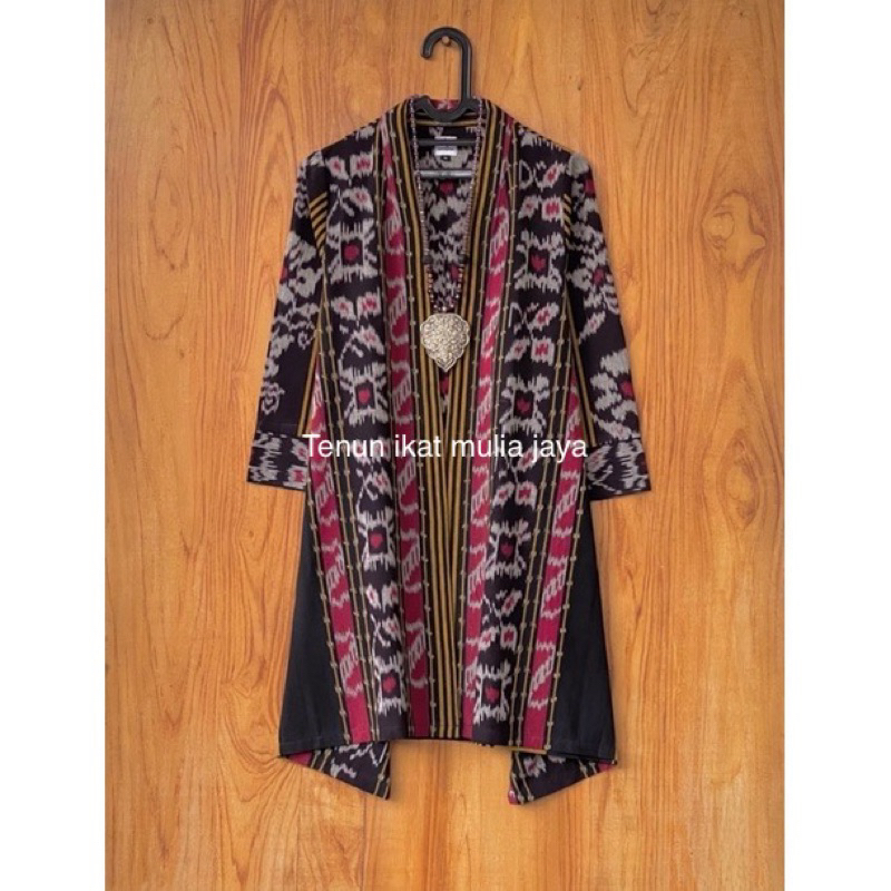 long outer cardigan batik tenun motif bunga salur original