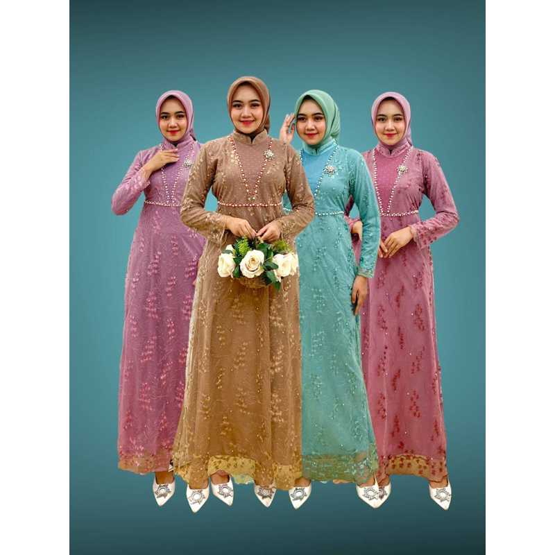 PB Prilly Busana - MERLIN DRESS TILE - GAMIS PESTA MEWAH - MAXYDRESS TILE BORDIR MUTIARA