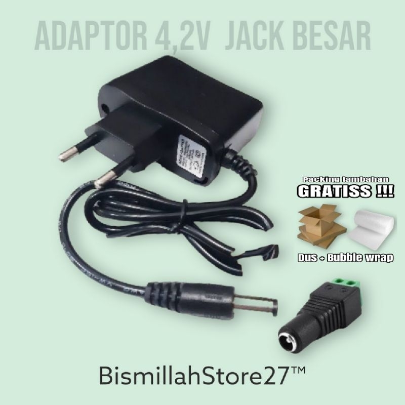 ADAPTOR 4,2V JACK BESAR DENGAN LED INDIKATOR/ ADAPTOR SENTER/ ADAPTOR LED