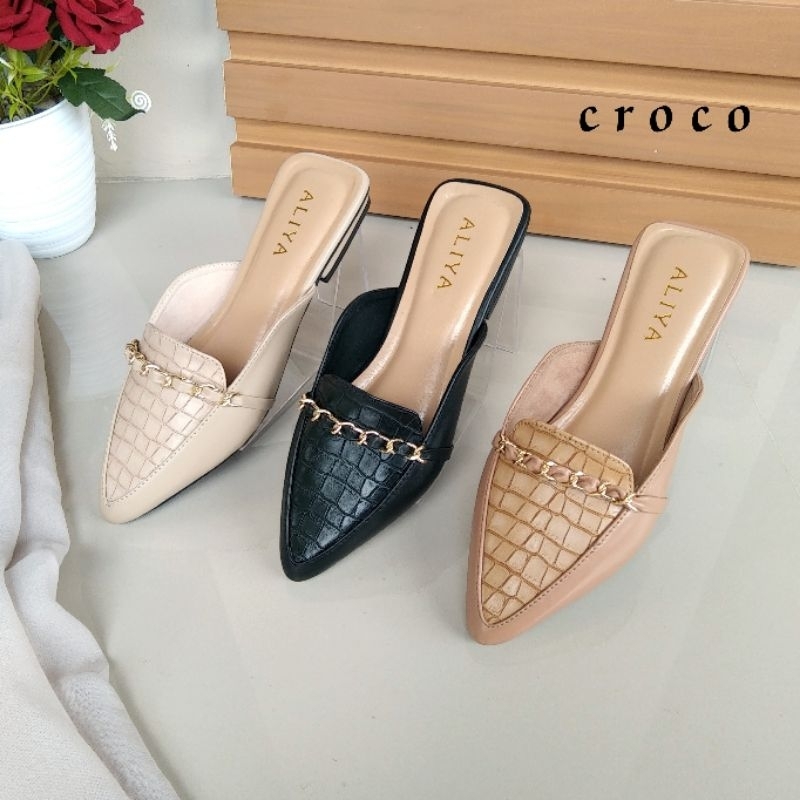 Aliya Croco Mules Wanita heels/hak 2cm