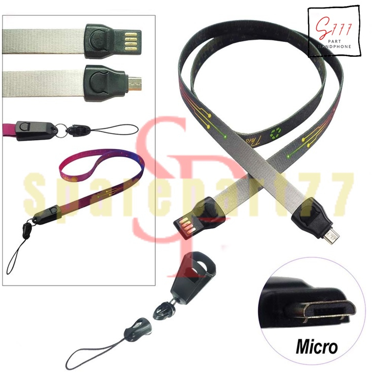 Lanyard Kabel Data Charger + Meteran Gantungan Tali Leher untuk ID Card Kartu Kerja HP Kunci / USB C
