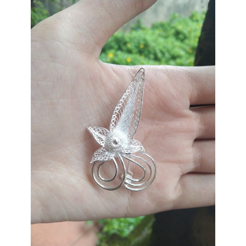 Bros Bunga Anggrek Filigree Perak 925