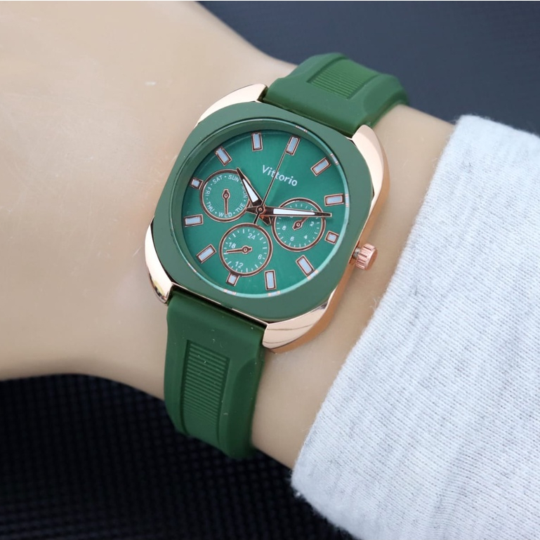 BISA COD ✅Jam Tangan Wanita Vittorio Chrono variasi strap Karet Anti Air