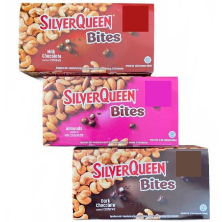 SILVERQUEEN BITES BOX ISI 12 x 35 GRAM ORIGINAL CASHEW ALMOND DARK CHOCOLATE CEMILAN ANAK MILK COKLA