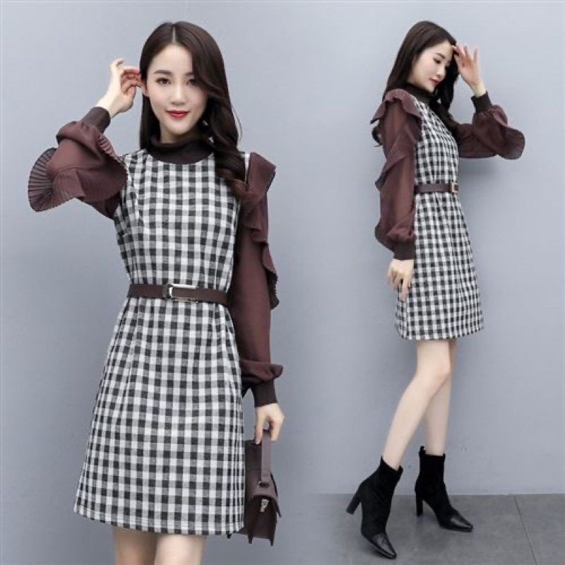 Dress Fashion Pullover Versatile Plaid M352