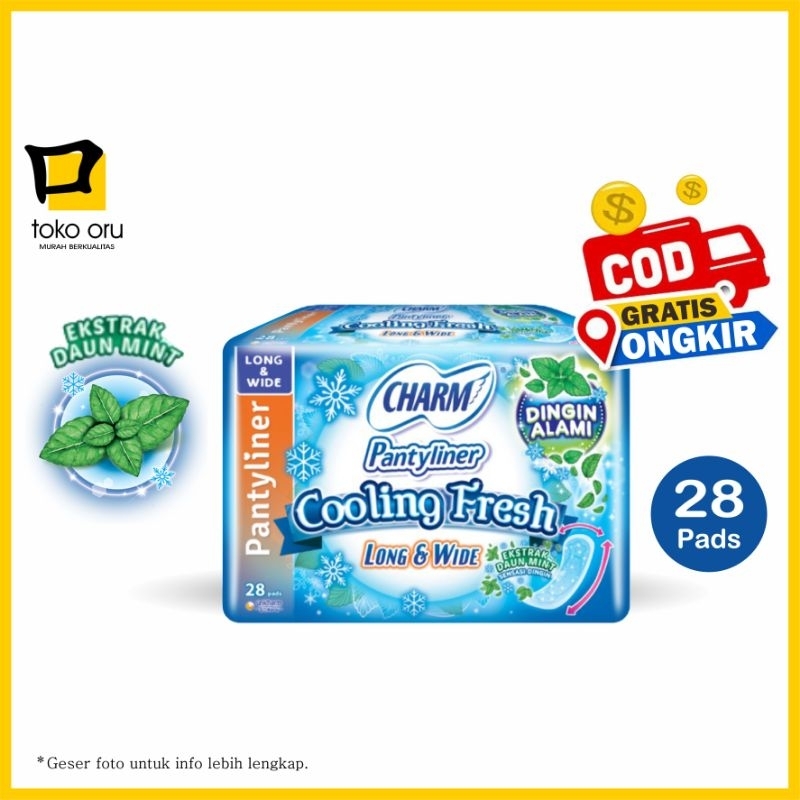 Charm Cooling Fresh Pantyliner Long &amp; Wide isi 28 pads Pembalut Wanita