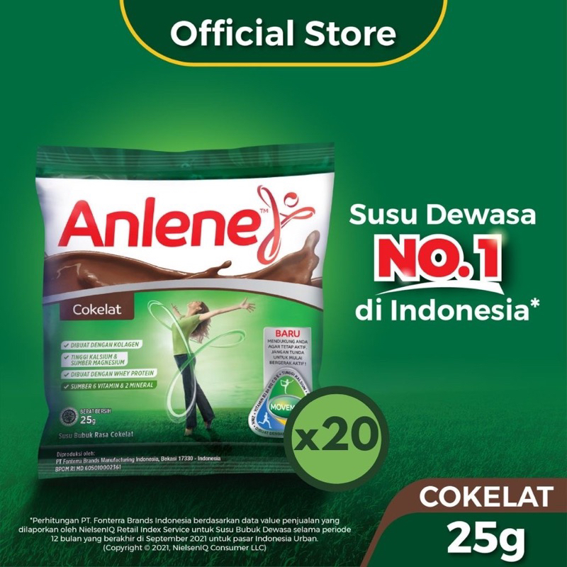 

Anlene Susu Bubuk Dewasa Cokelat 20 x 25g Sachet - Nutrisi Tinggi Kalsium Untuk Tulang, Sendi, dan Otot