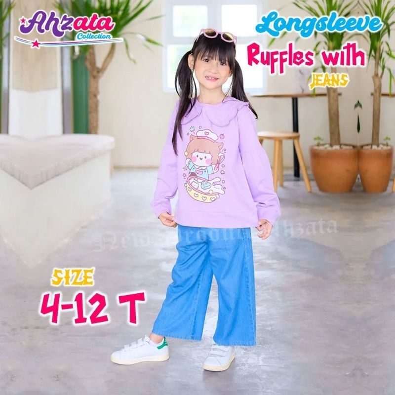 Ready ‼️ Set Long Sleeve Jeans Kulot by #Ahzata / Set Anak Perempuan Terbaru