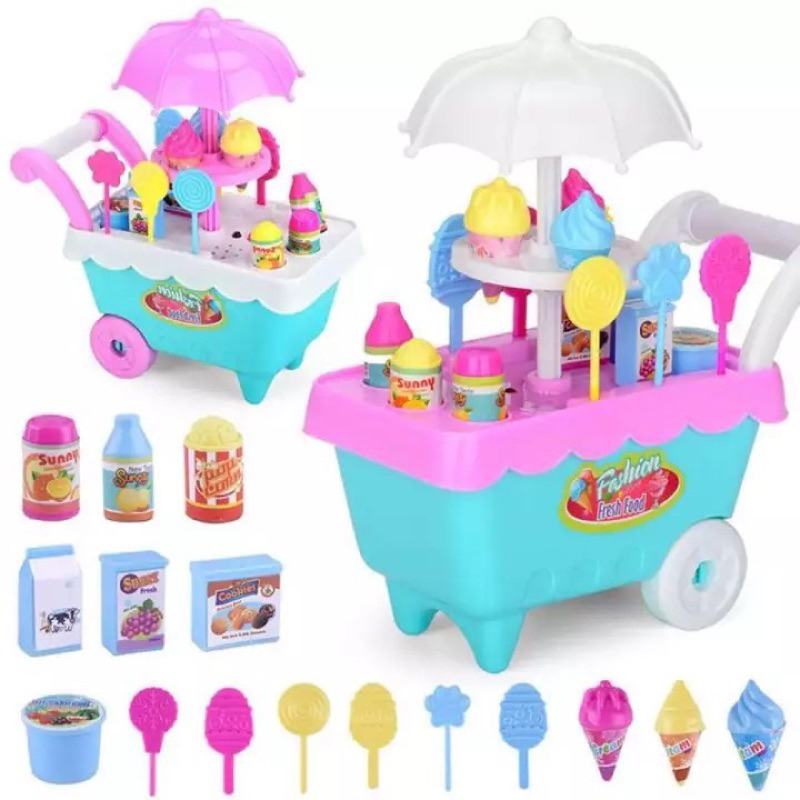 Mainan Anak Gerobak Es Krim Permen Keranjang Anak-anak DIY Play Set Makanan Penutup Trolley Mainan Puzzle / Mainan Edukasi Anak / Mainan Anak Laki Laki / Mainan Anak Perempuan SNI