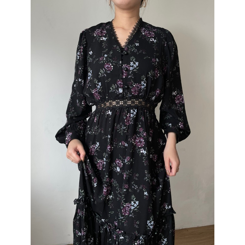 Zéa - Byanca - Dress Korea Motif Bunga Busui Crincle Maxi