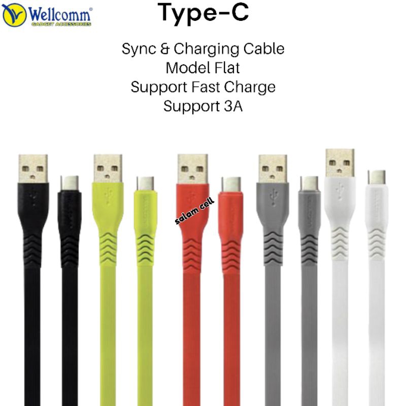 Kabel Data Type-C WELLCOMM 3A Fast Charge Original Garansi Resmi